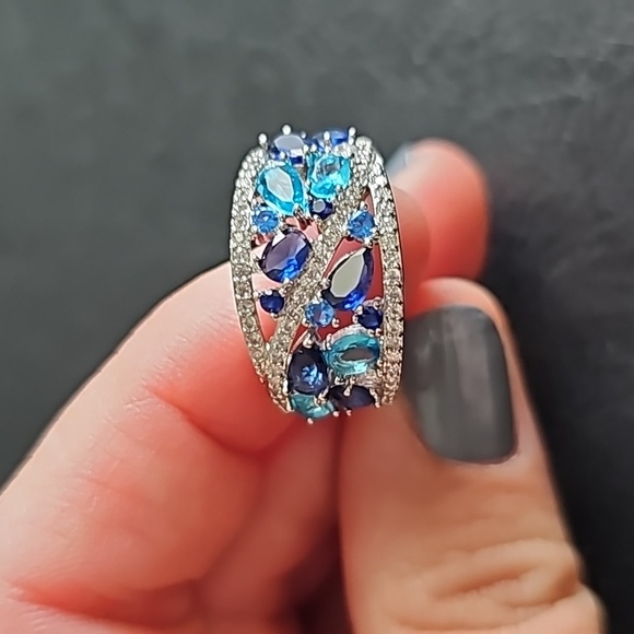 Sapphire & aquamarine ring sz 7 - Picture 6 of 6